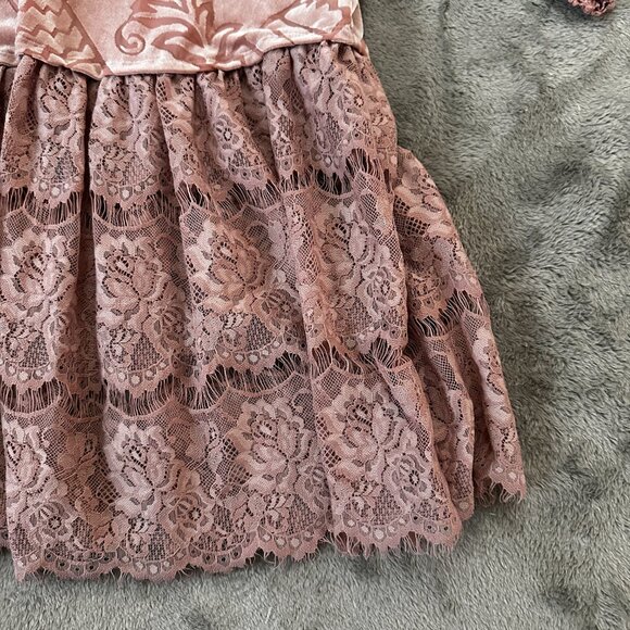 Free People Fortune Teller Velvet Lace Shirt Blouse Pink XS Extra Small - Picture 4 of 9